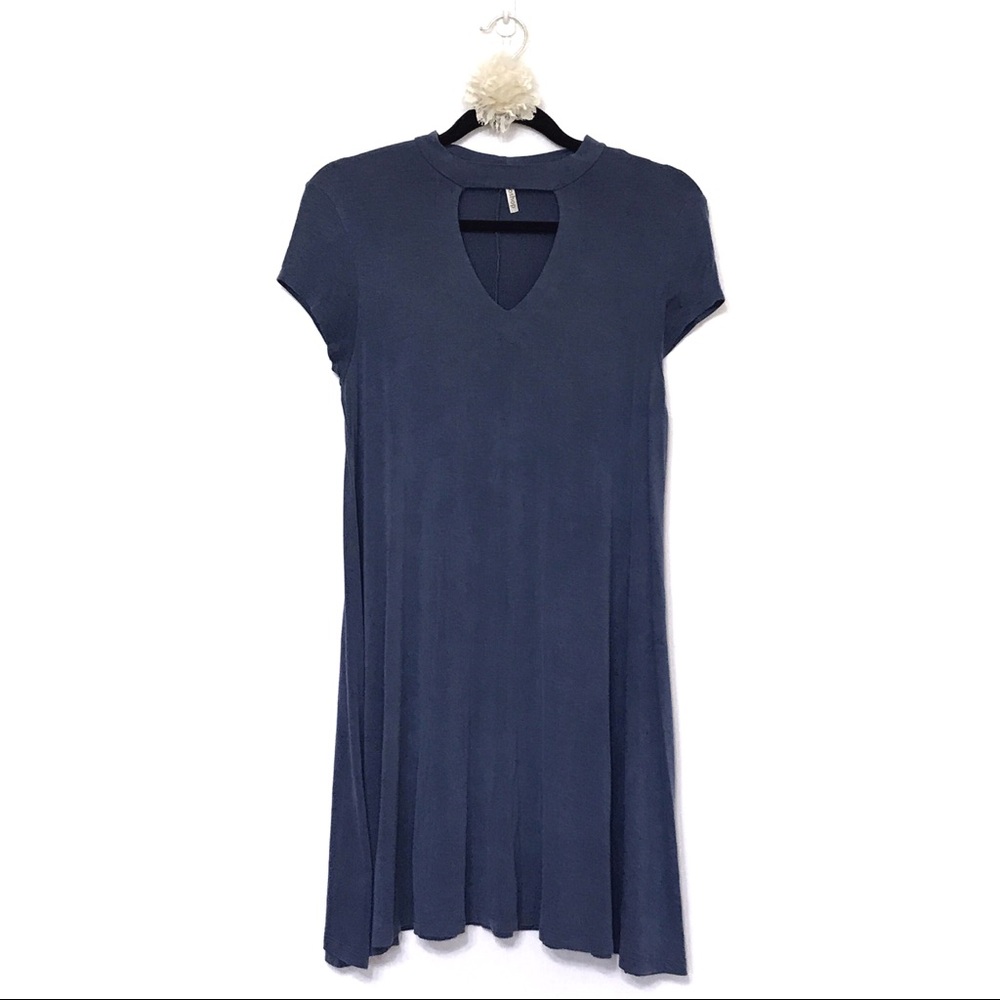 Mittoshop-Blue T-shirt Midi Swing Dress-Very soft fabric-No Sz tag-EUC